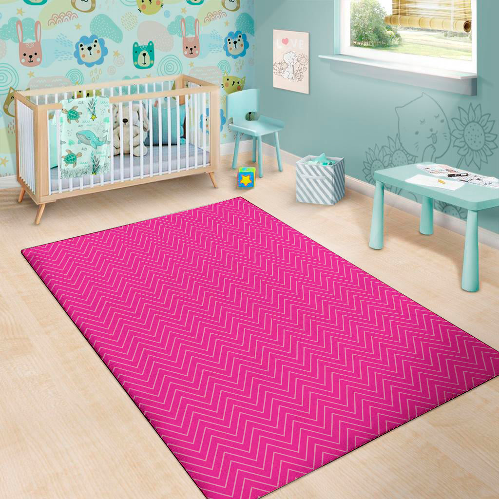 Magenta Pink Zigzag Pattern Print Area Rug