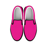 Magenta Pink Zigzag Pattern Print Black Slip On Shoes