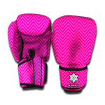 Magenta Pink Zigzag Pattern Print Boxing Gloves