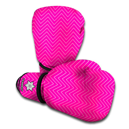 Magenta Pink Zigzag Pattern Print Boxing Gloves