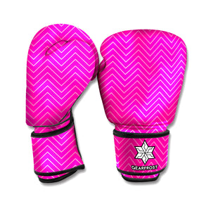 Magenta Pink Zigzag Pattern Print Boxing Gloves