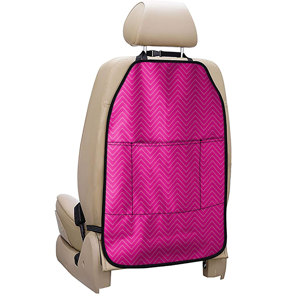 Magenta Pink Zigzag Pattern Print Car Seat Organizers