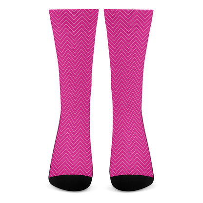 Magenta Pink Zigzag Pattern Print Crew Socks