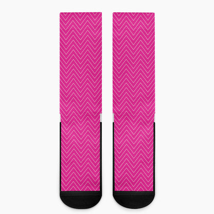 Magenta Pink Zigzag Pattern Print Crew Socks