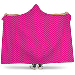 Magenta Pink Zigzag Pattern Print Hooded Blanket