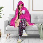 Magenta Pink Zigzag Pattern Print Hooded Blanket