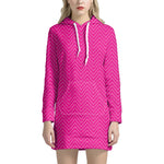 Magenta Pink Zigzag Pattern Print Hoodie Dress