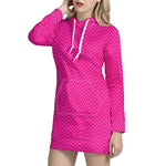 Magenta Pink Zigzag Pattern Print Hoodie Dress
