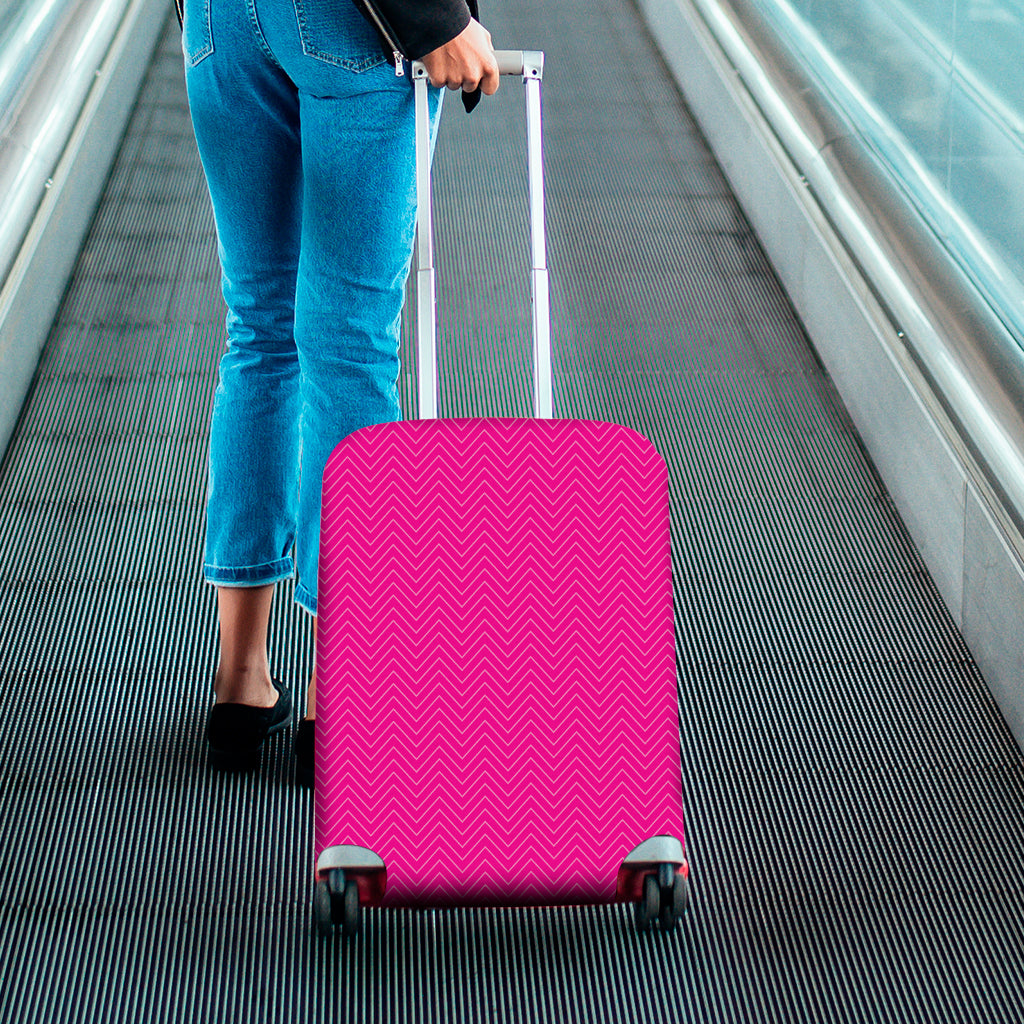Magenta Pink Zigzag Pattern Print Luggage Cover
