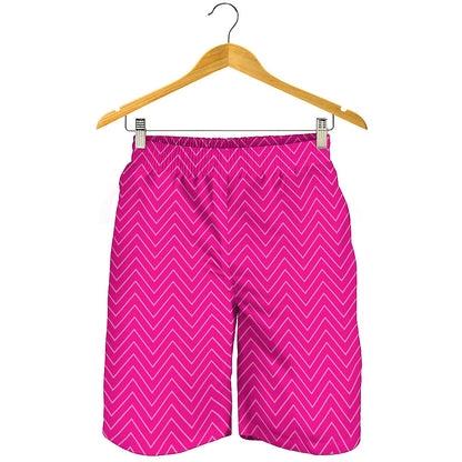 Magenta Pink Zigzag Pattern Print Men's Shorts