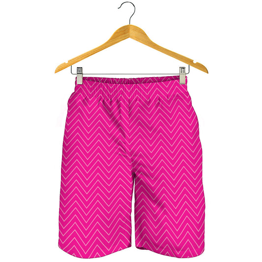 Magenta Pink Zigzag Pattern Print Men's Shorts