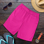 Magenta Pink Zigzag Pattern Print Men's Shorts