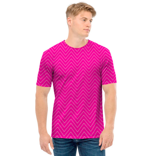 Magenta Pink Zigzag Pattern Print Men's T-Shirt
