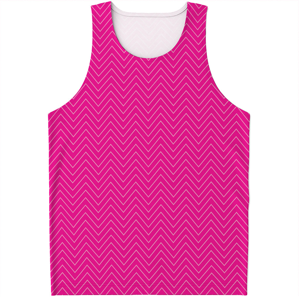 Magenta Pink Zigzag Pattern Print Men's Tank Top