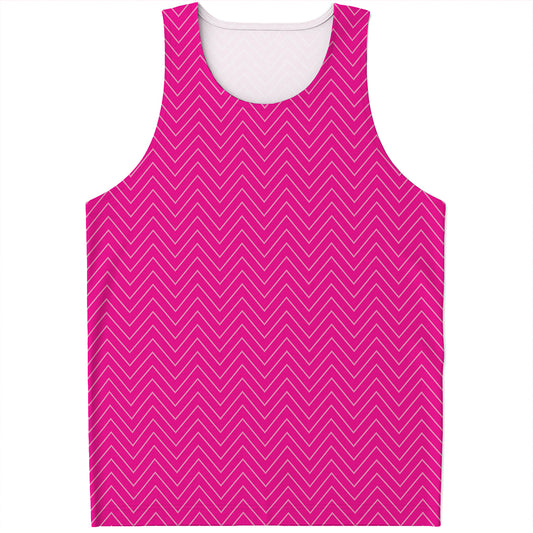 Magenta Pink Zigzag Pattern Print Men's Tank Top