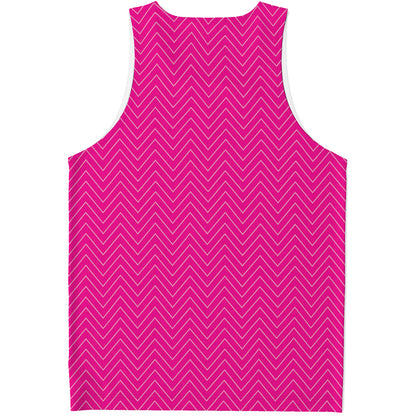 Magenta Pink Zigzag Pattern Print Men's Tank Top