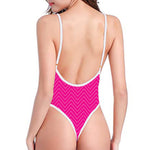 Magenta Pink Zigzag Pattern Print One Piece High Cut Swimsuit