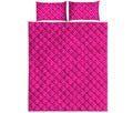 Magenta Pink Zigzag Pattern Print Quilt Bed Set