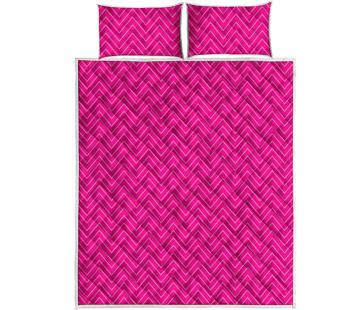 Magenta Pink Zigzag Pattern Print Quilt Bed Set