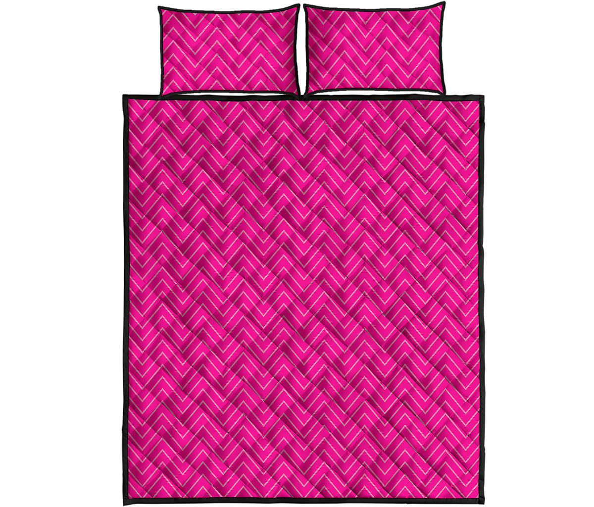Magenta Pink Zigzag Pattern Print Quilt Bed Set