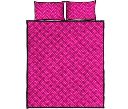 Magenta Pink Zigzag Pattern Print Quilt Bed Set