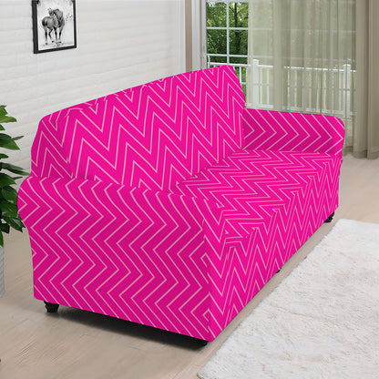 Magenta Pink Zigzag Pattern Print Sofa Cover
