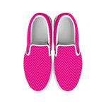 Magenta Pink Zigzag Pattern Print White Slip On Shoes