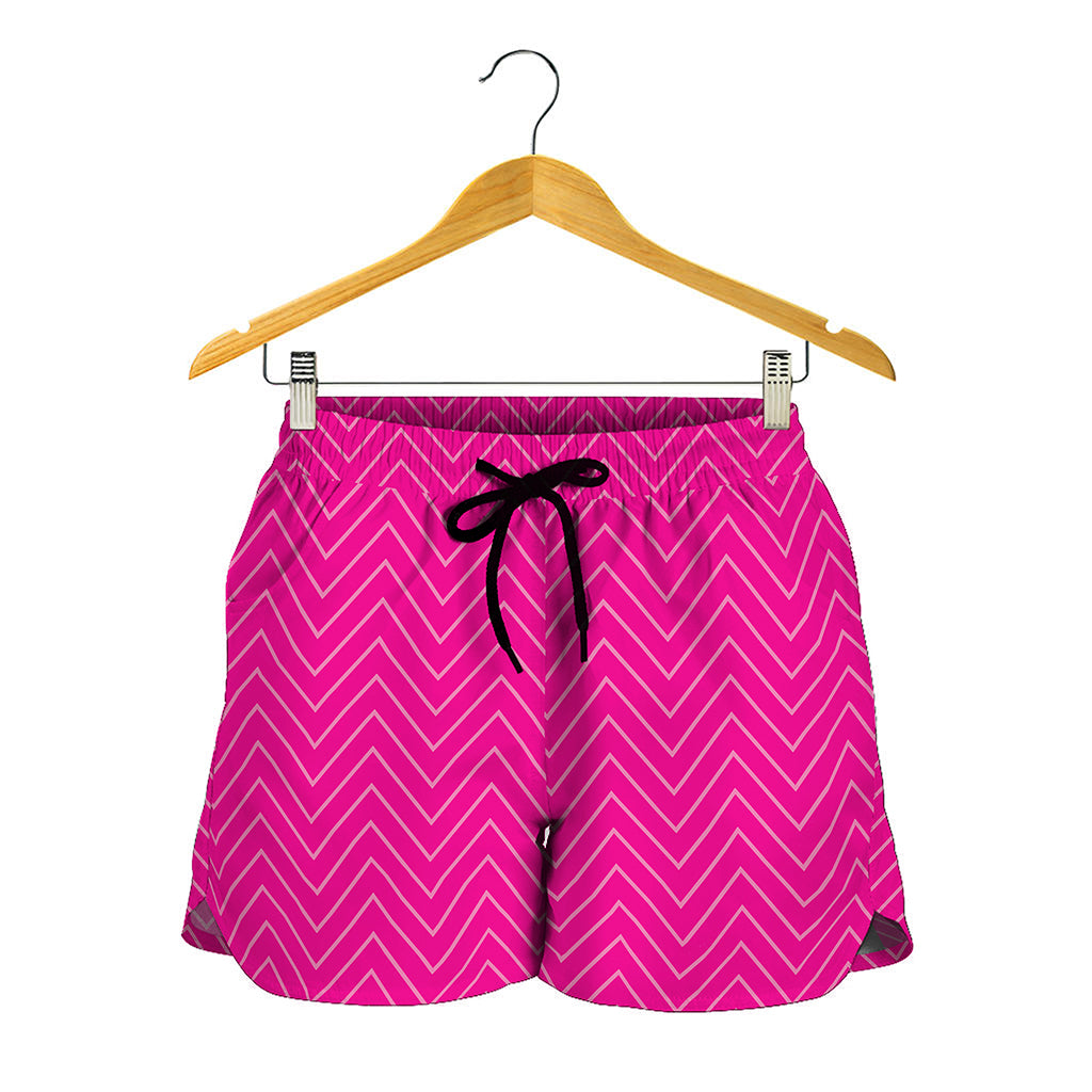 Magenta Pink Zigzag Pattern Print Women's Shorts