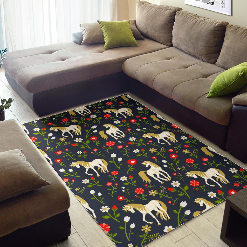 Magic Floral Unicorn Pattern Print Area Rug GearFrost