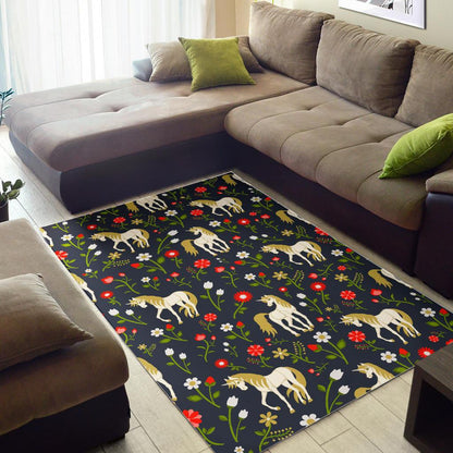 Magic Floral Unicorn Pattern Print Area Rug GearFrost