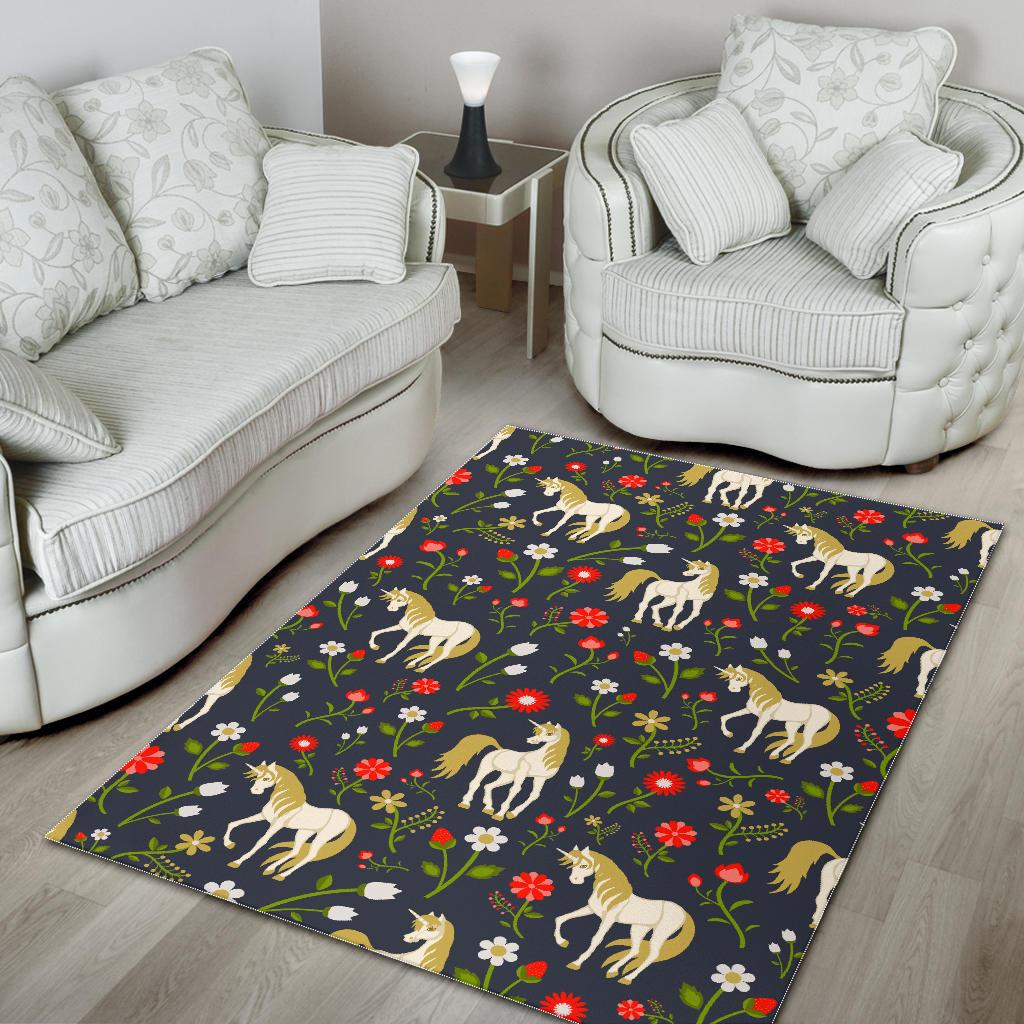 Magic Floral Unicorn Pattern Print Area Rug GearFrost