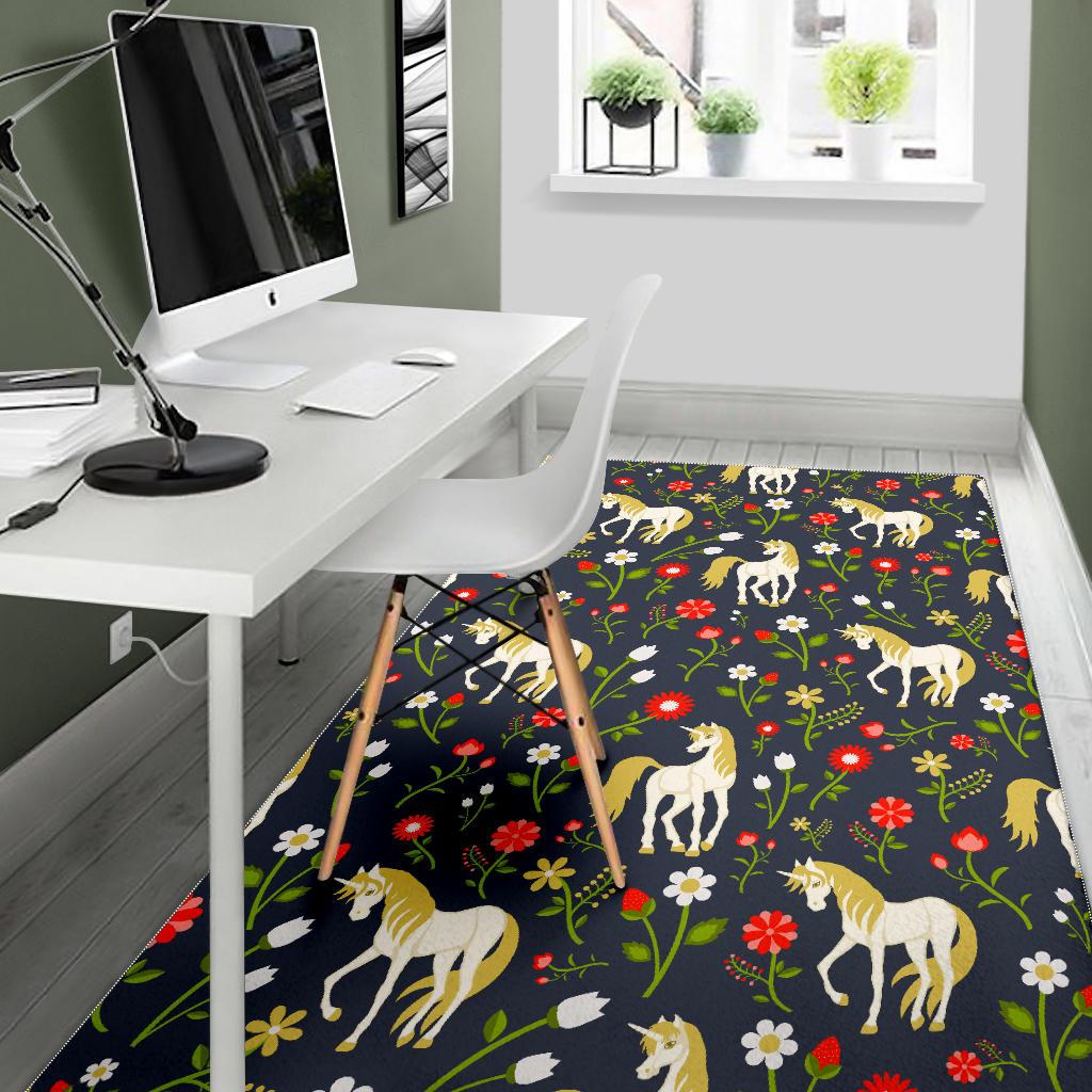 Magic Floral Unicorn Pattern Print Area Rug GearFrost