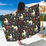 Magic Floral Unicorn Pattern Print Beach Sarong Wrap