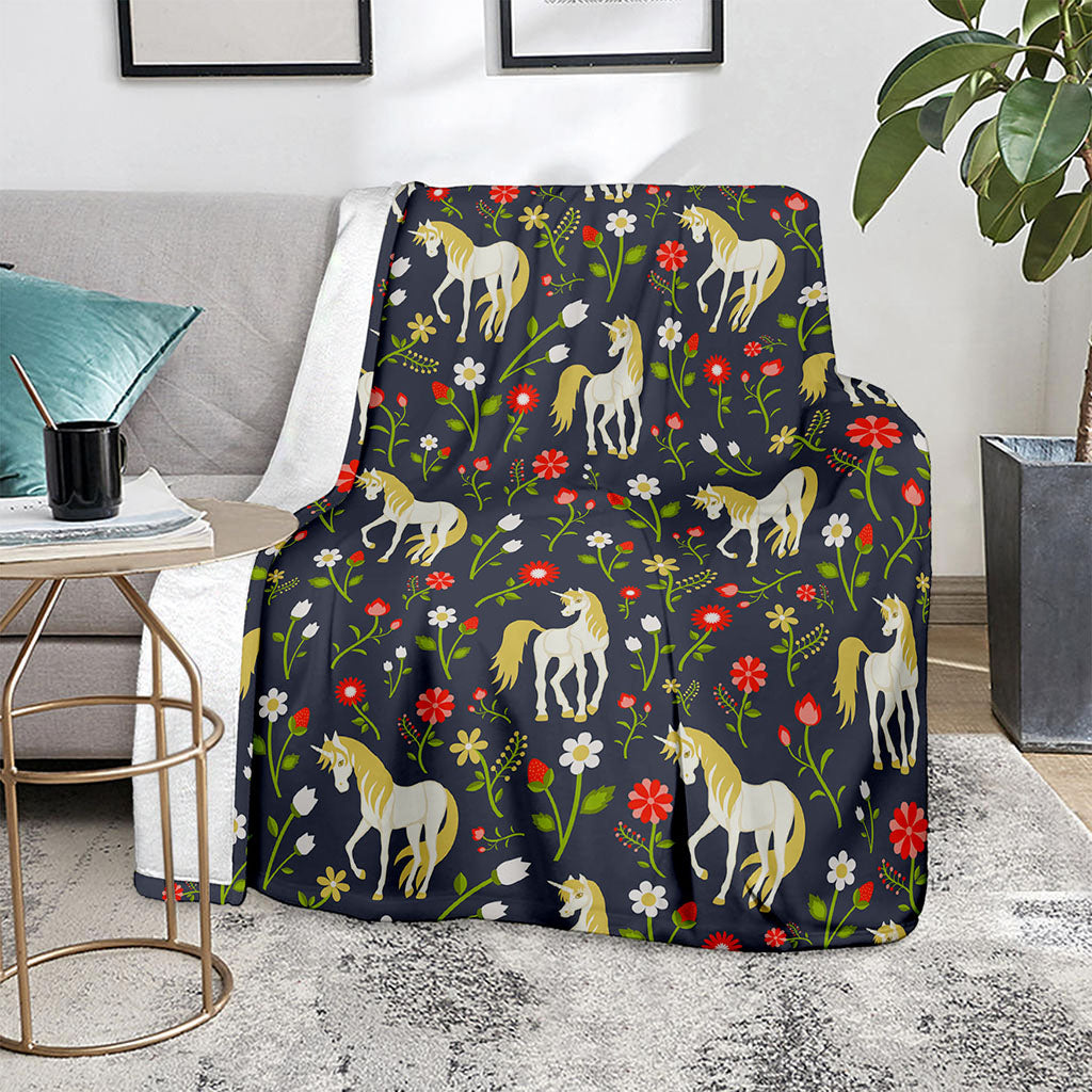 Magic Floral Unicorn Pattern Print Blanket