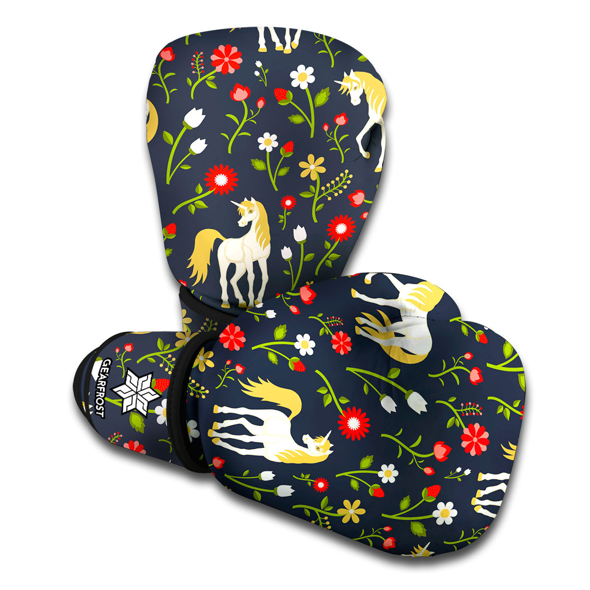 Magic Floral Unicorn Pattern Print Boxing Gloves