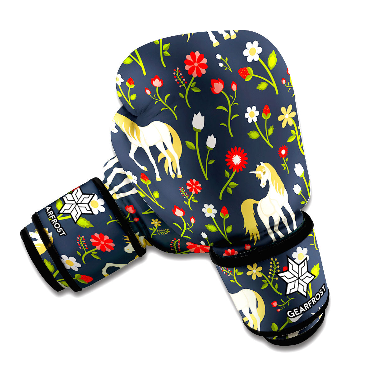Magic Floral Unicorn Pattern Print Boxing Gloves