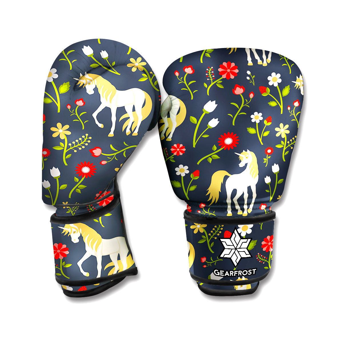Magic Floral Unicorn Pattern Print Boxing Gloves