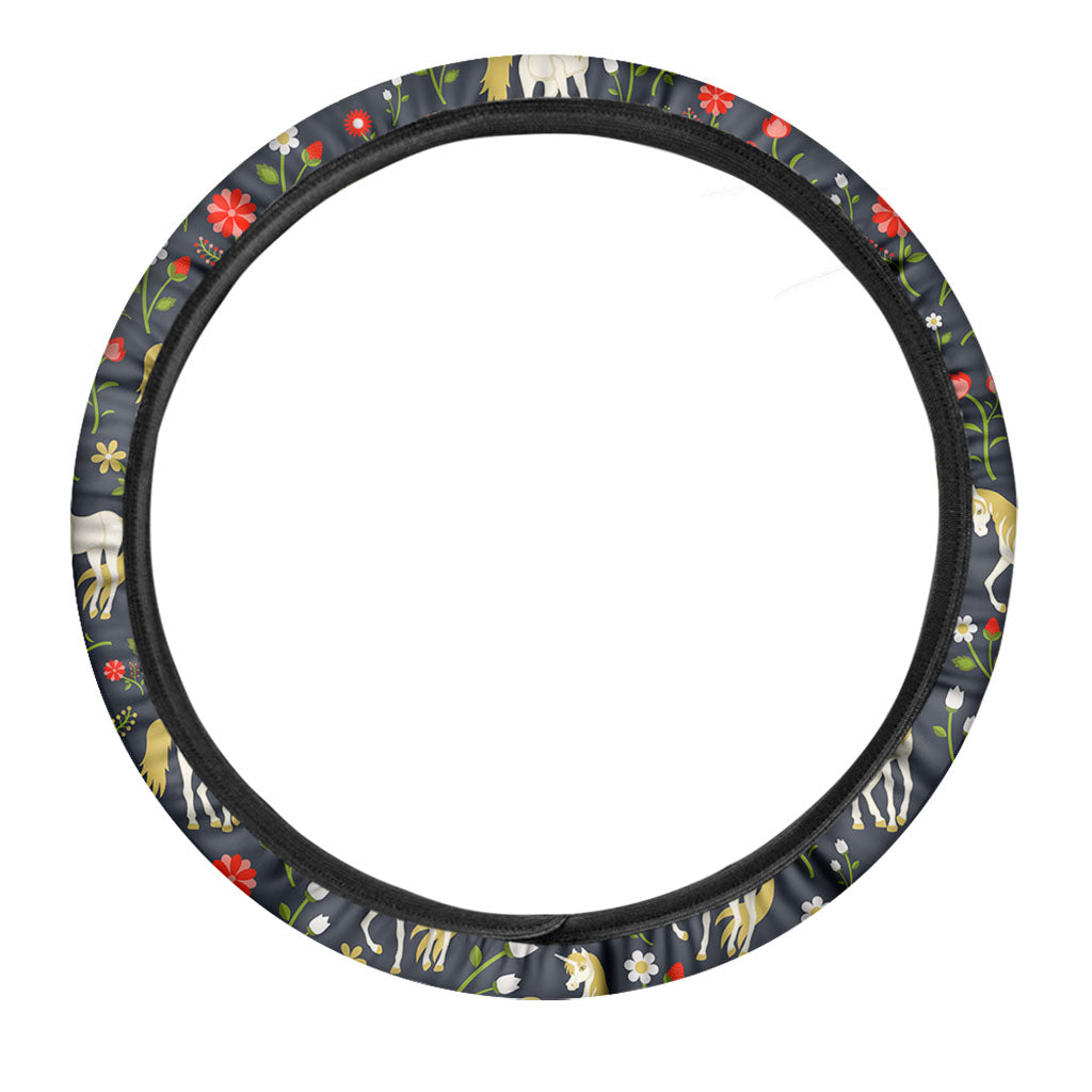 Magic Floral Unicorn Pattern Print Car Steering Wheel Cover