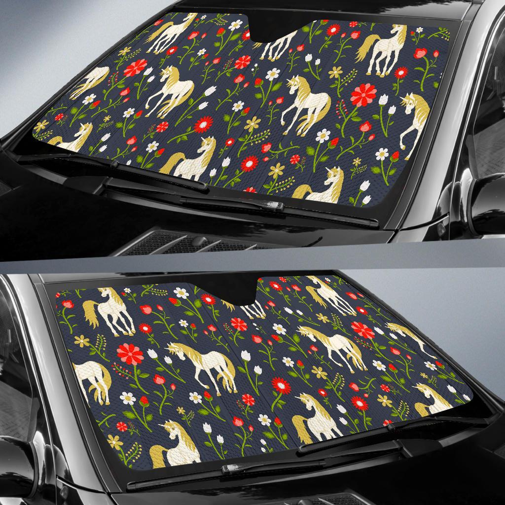 Magic Floral Unicorn Pattern Print Car Sun Shade GearFrost