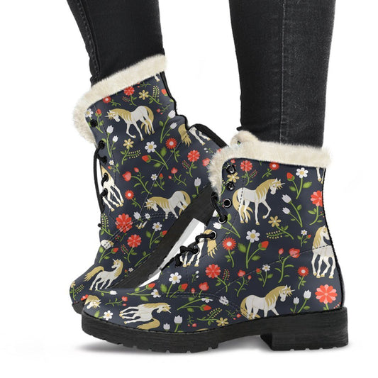 Magic Floral Unicorn Pattern Print Comfy Boots GearFrost