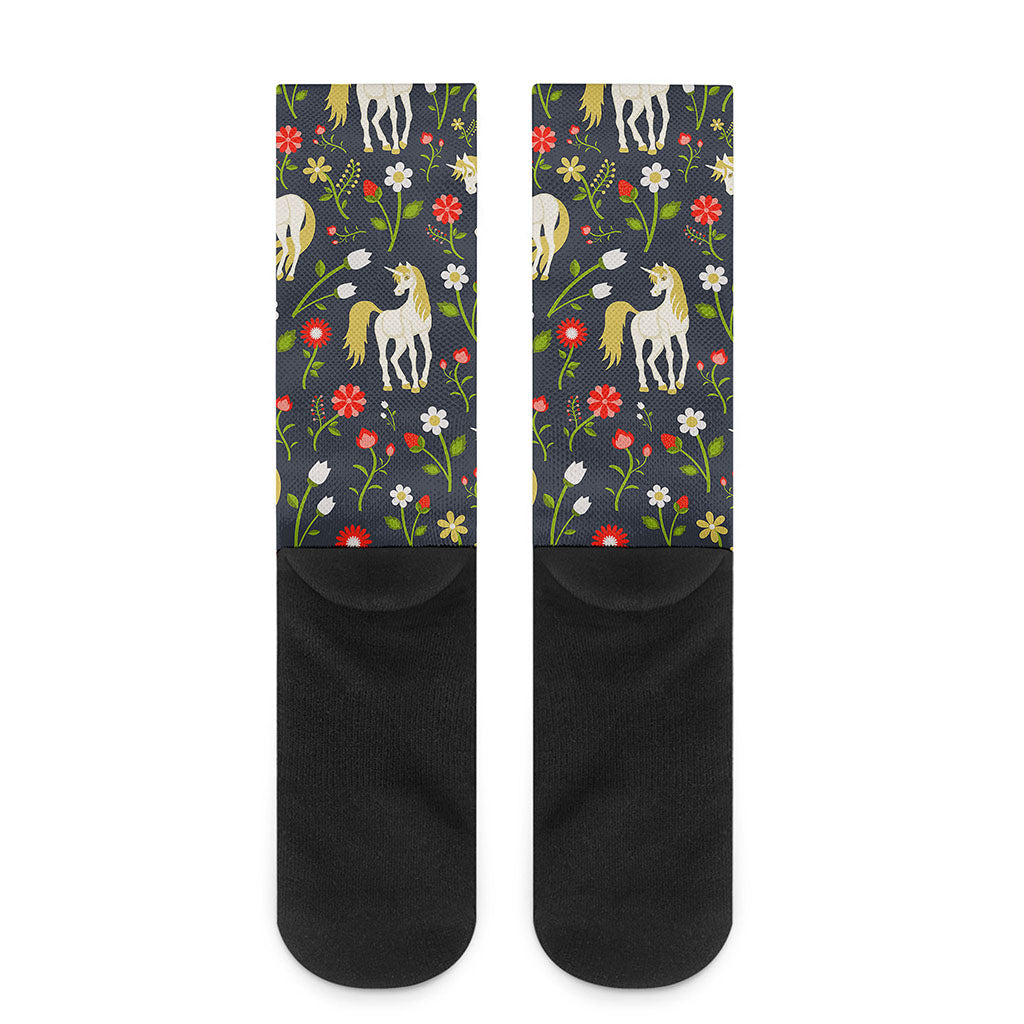 Magic Floral Unicorn Pattern Print Crew Socks