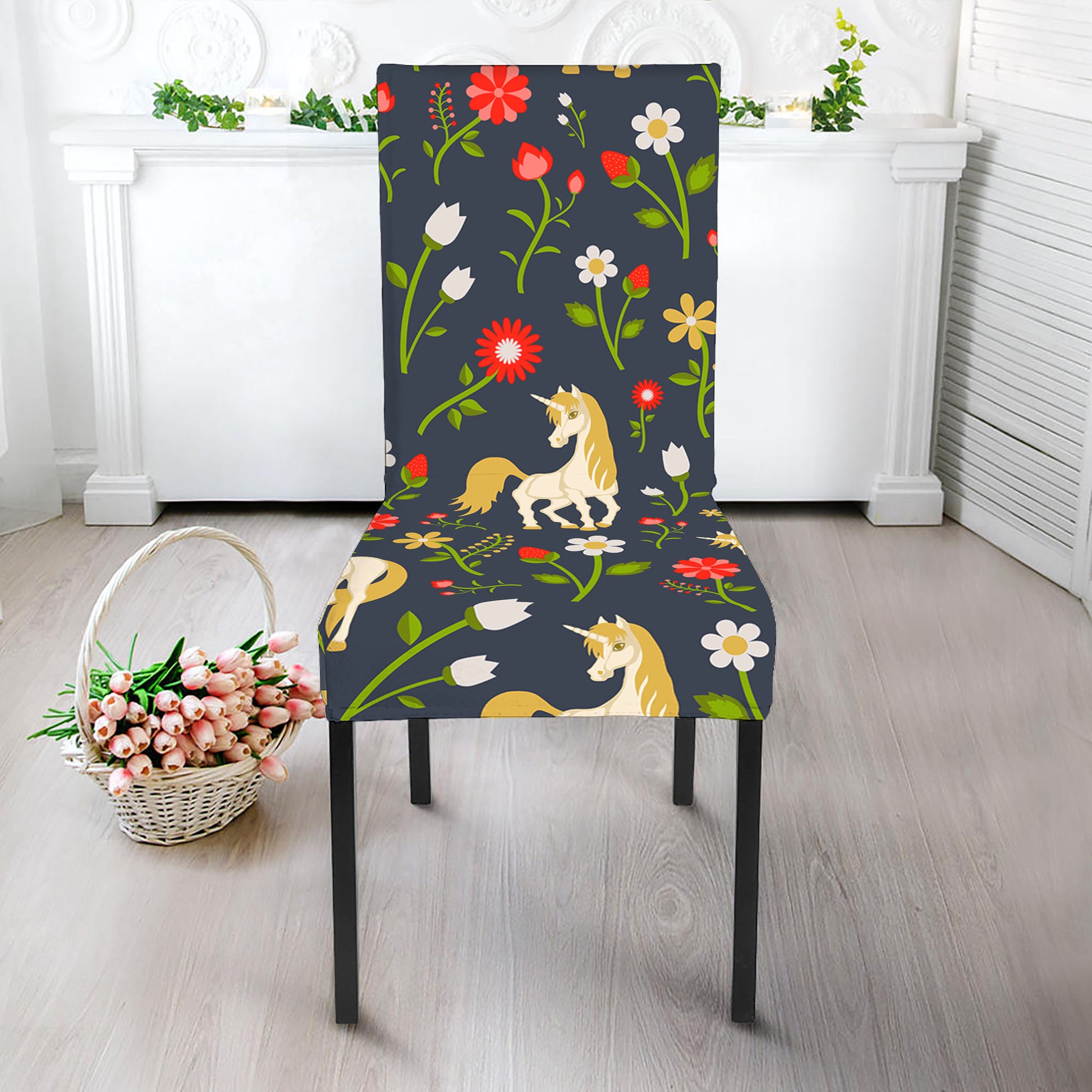 Magic Floral Unicorn Pattern Print Dining Chair Slipcover