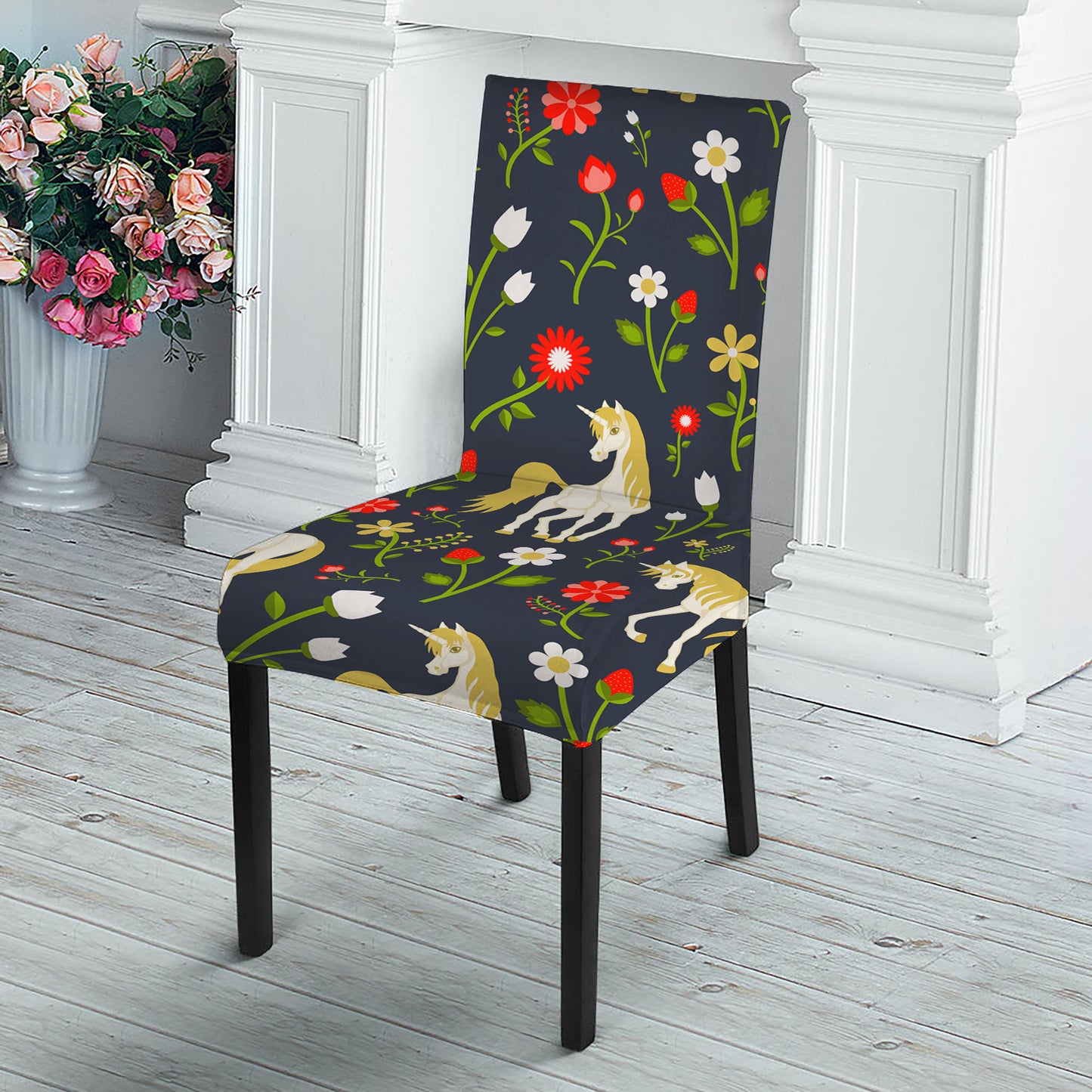 Magic Floral Unicorn Pattern Print Dining Chair Slipcover