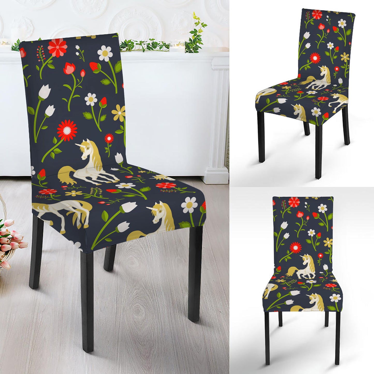 Magic Floral Unicorn Pattern Print Dining Chair Slipcover