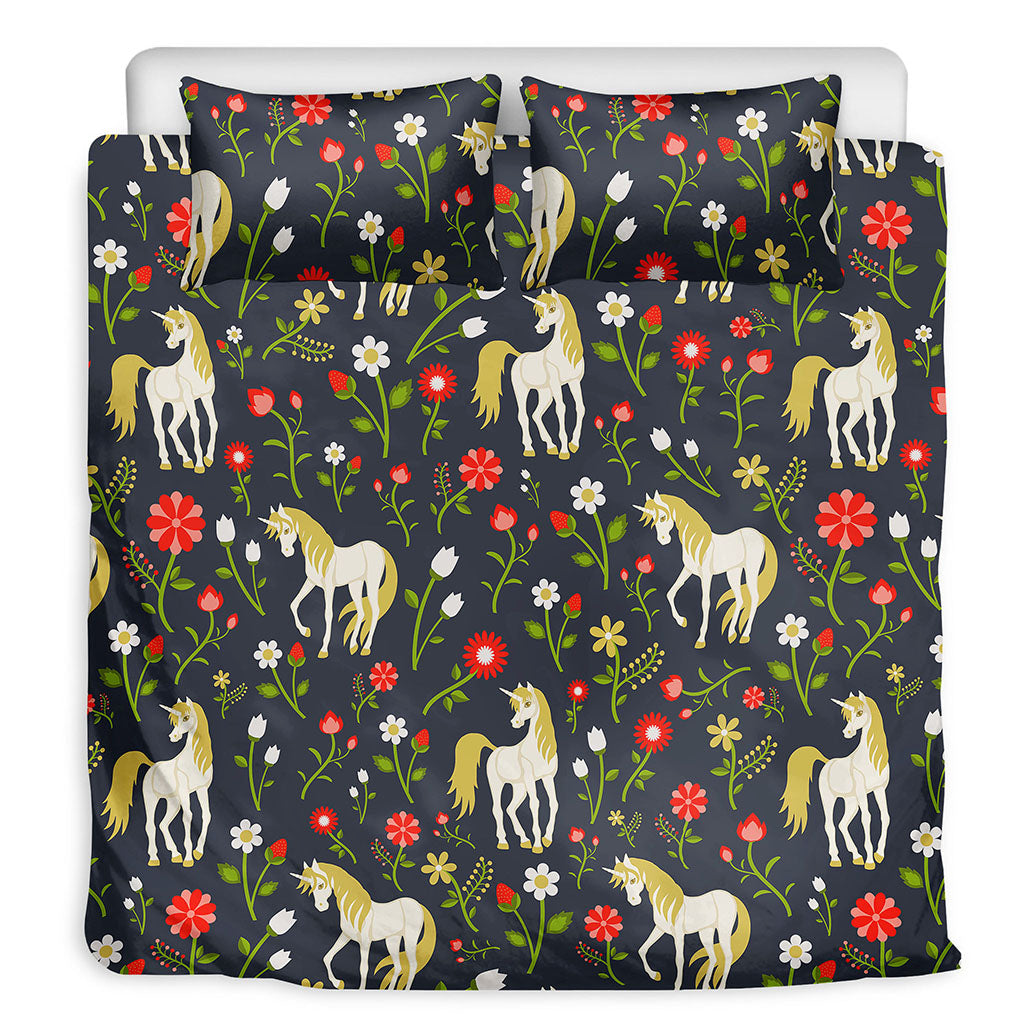 Magic Floral Unicorn Pattern Print Duvet Cover Bedding Set