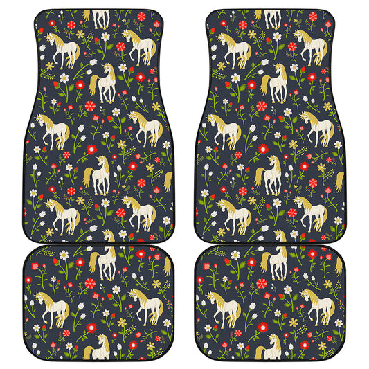 Magic Floral Unicorn Pattern Print Front and Back Car Floor Mats