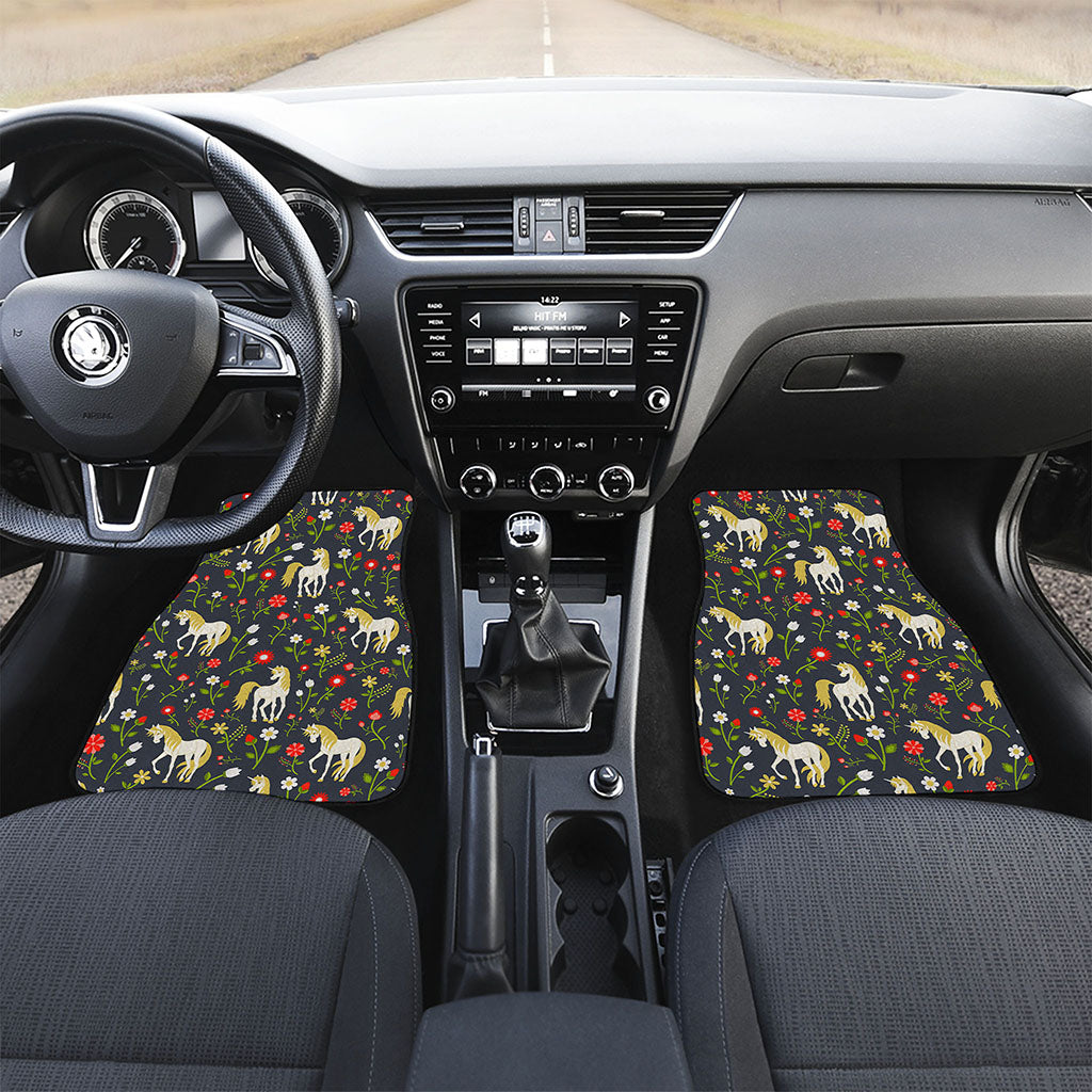 Magic Floral Unicorn Pattern Print Front and Back Car Floor Mats