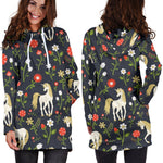 Magic Floral Unicorn Pattern Print Hoodie Dress GearFrost