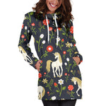 Magic Floral Unicorn Pattern Print Hoodie Dress GearFrost