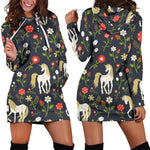 Magic Floral Unicorn Pattern Print Hoodie Dress GearFrost